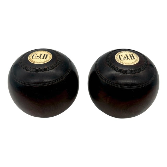 Pair of 19th Century Scottish Monogramed Hardwood Lawn Balls For Sale