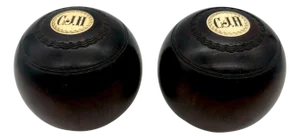 Pair of 19th Century Scottish Monogramed Hardwood Lawn Balls