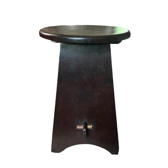 Rustic Antique Arts & Crafts / Mission Wood Splay Leg Stool With Mortise and Tenon Joinery, Circa 1915 For Sale - Image 3 of 11