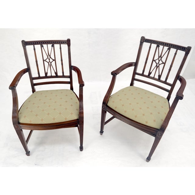 Pair of Very Fine Carved Mahogany Open Arm Faux Bamboo Arrows Armchairs MINT For Sale - Image 10 of 16