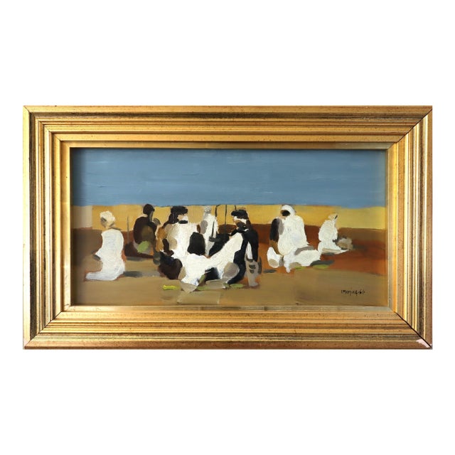 1961 Mid-Century Modern 'Under the Desert Sky' Vintage Original Abstract Figure Oil Painting by Swedish Artist Ivar Morsing (1919-2009), Framed For Sale