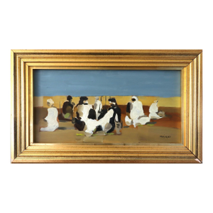 1961 Mid-Century Modern 'Under the Desert Sky' Vintage Original Abstract Figure Oil Painting by Swedish Artist Ivar Morsing (1919-2009), Framed