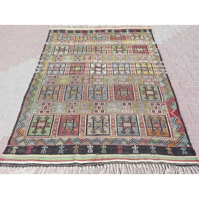 1960s Vintage Turkish Handmade Kilim Rug - 69"x105" For Sale - Image 12 of 12
