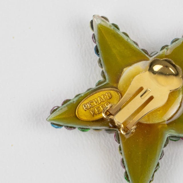 1980s Richard Kerr Pastel Multicolor Star Jeweled Clip Earrings - 2 Pieces For Sale - Image 5 of 6
