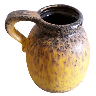 German Fat Lava Style Ceramic Handle Jug or Vase with Yellow, Brown & Black Gradient Glaze, 1970s For Sale