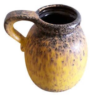 German Fat Lava Style Ceramic Handle Jug or Vase with Yellow, Brown & Black Gradient Glaze, 1970s