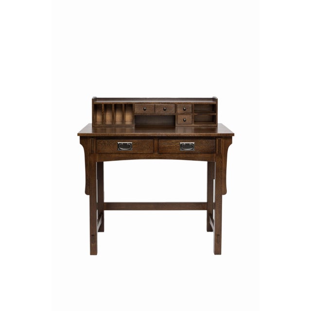 Brown Mission Oak Desk With Removable Organizer - Walnut For Sale - Image 8 of 12
