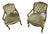 Mid 20th Century Pair French Louis XV Tufted Green Velvet Armchairs For Sale