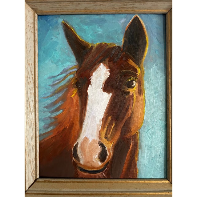 Original Oil Painting Portrait of a Horse in Vintage Frame For Sale - Image 4 of 6