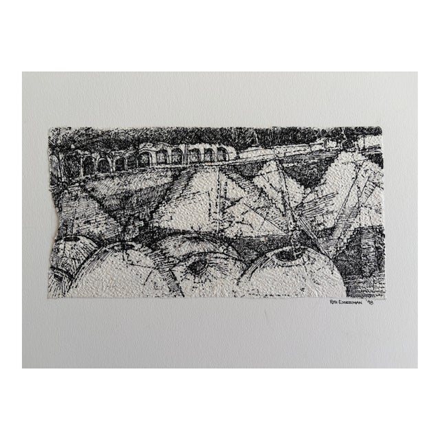 Ruth Esserman Signed 1998 Mixed Media Drawing on Textured Paper, Mounted For Sale