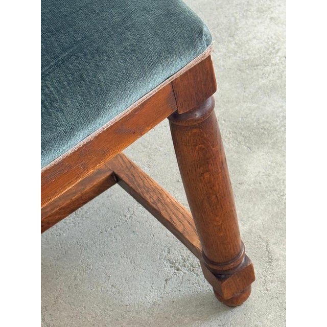 Amsterdam School Style Oak Side Chair in Green Velvet, Netherlands, 1925 For Sale - Image 6 of 9