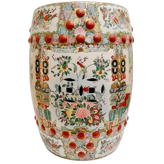 Beautiful and highly decorative hand painted Chinese Famille Rose Medallion garden stool. Crafted from durable Chinese...