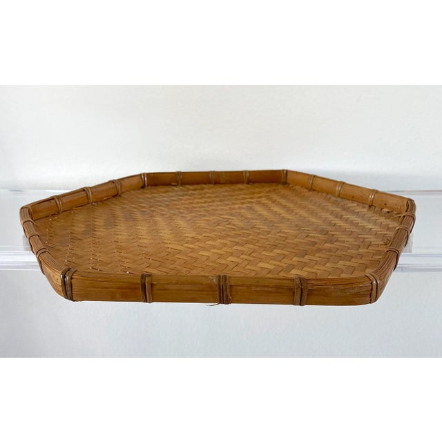 Mid-Century Modern 1970s Hexagonal Rattan Decor Wall Accent or Tray For Sale - Image 3 of 7