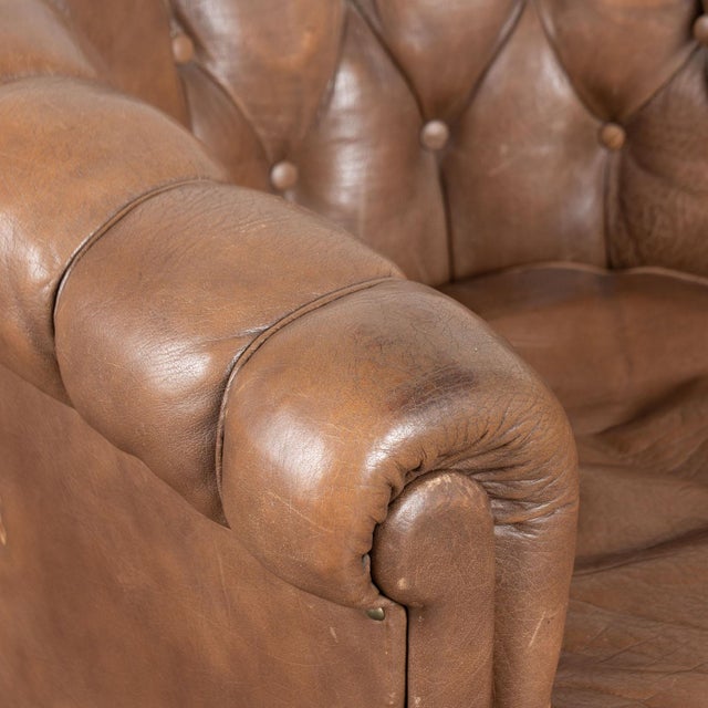 Pair of 20th Century Vintage Brown Leather Danish Club Chairs For Sale - Image 9 of 14