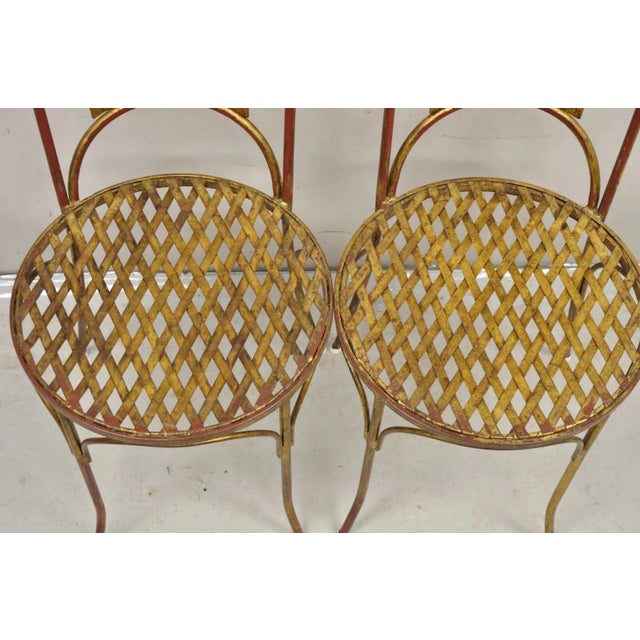 Vintage Italian Hollywood Regency Iron Gold Gilt Lattice Dining Set - 7 Pc Set For Sale - Image 11 of 14