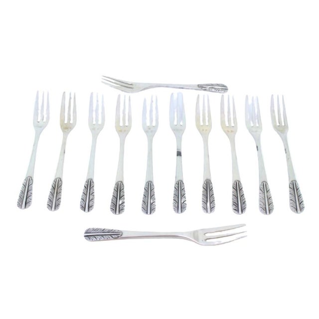 Silver Cake Forks with Handle Reliefs, Set of 12 For Sale - Image 3 of 3