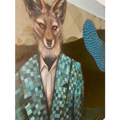 Early 21st Century Michele Mikesell, Standing Watch: Jackal Wearing a Suit, 2025, Oil on Canvas For Sale - Image 5 of 15