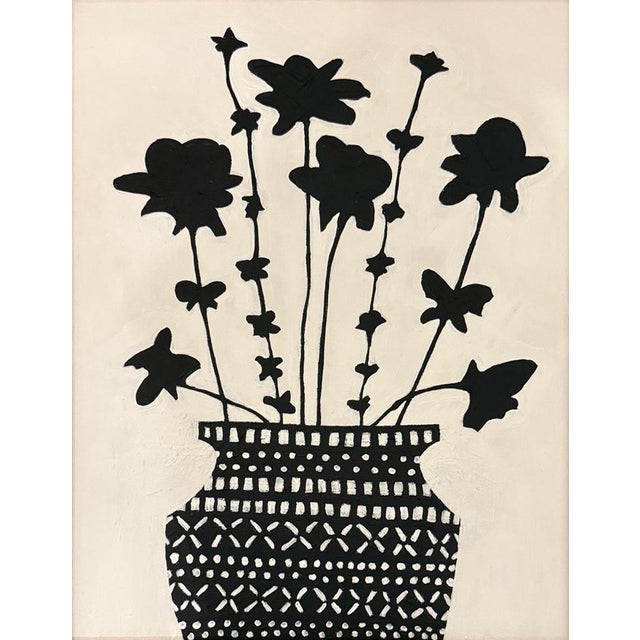 This black and white acrylic painting is inspired by the mid-century masters. Framed in a vintage gold wood frame, wired...