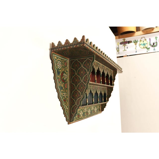 Mid-Century Modern Vintage Moroccan Hand Painted Wall Mounted Three Tiered Spice Shelf / Bracket For Sale - Image 3 of 14