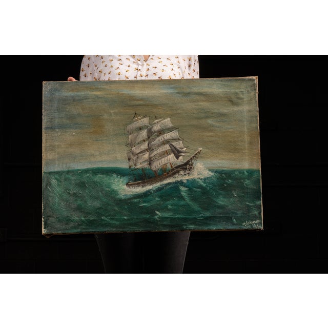 Acrylic on canvas painting signed and dated by "M. Johnson" on 2/8/1925. This piece depicts an action scene in which the...