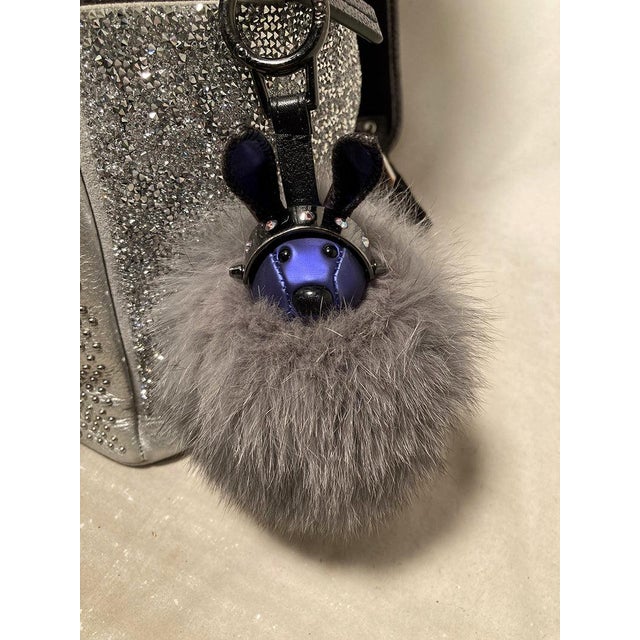 MCM Special Edition Silver Leather Swarovski Crystal Backpack with Rabbit Charm For Sale - Image 11 of 11