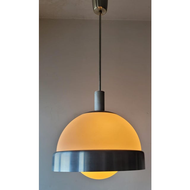 Pia Guidetti Crippa Opal Glass and Metal Chandelier by Pia Guidetti Crippa for Lumi, Italy, 1970s For Sale - Image 4 of 12