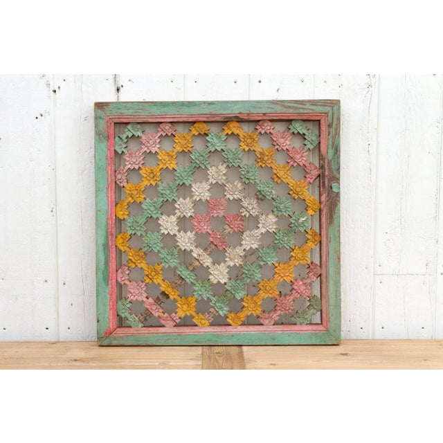 Antique Multicolor Painted Chinese Window For Sale - Image 9 of 10