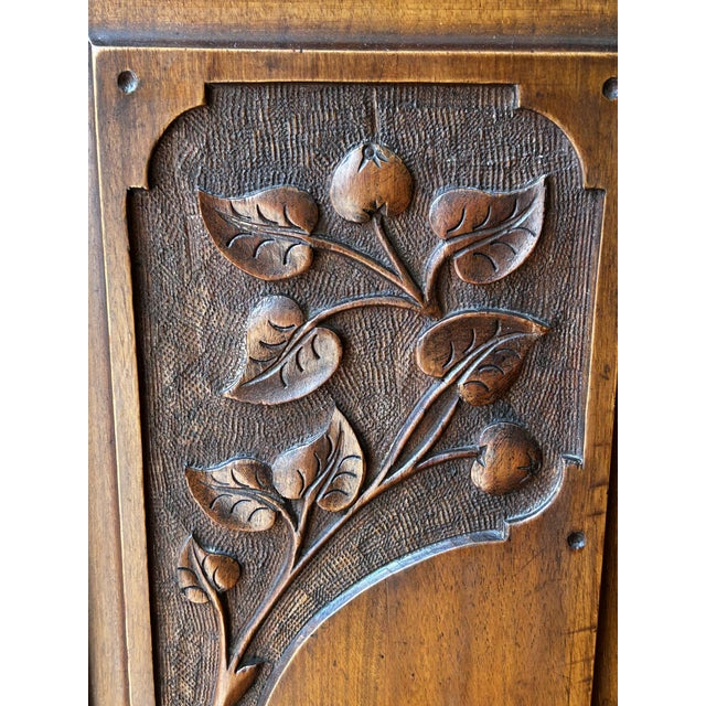 Brown English Edwardian Art Nouveau Walnut Sideboard with Hand-Carved Floral Panels, 1900s For Sale - Image 8 of 15