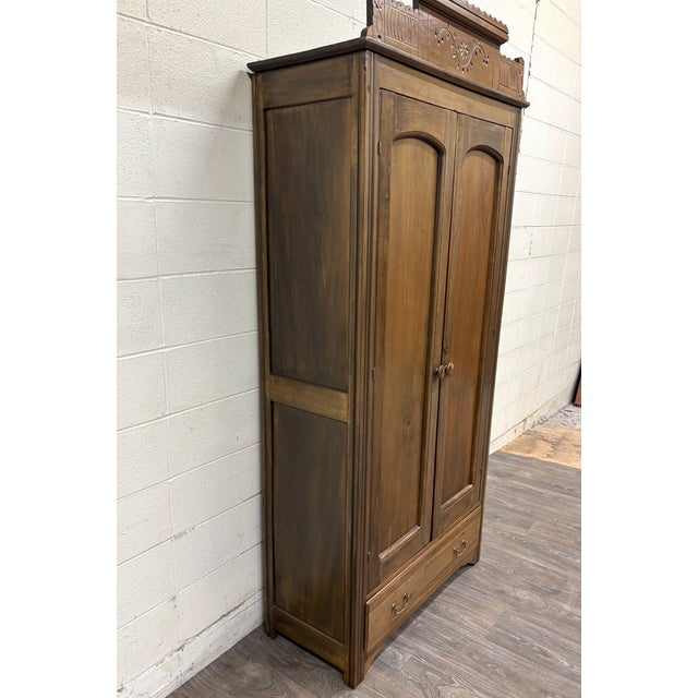 Antique Victorian Eastlake Aesthetic Movement Wardrobe Armoire Hall Cupboard For Sale In Kansas City - Image 6 of 15