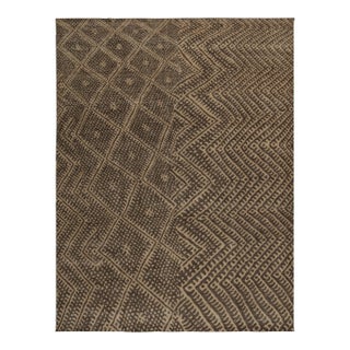 Rug & Kilim’s Distressed Moroccan Style Rug in Beige and Brown Geometric Pattern For Sale