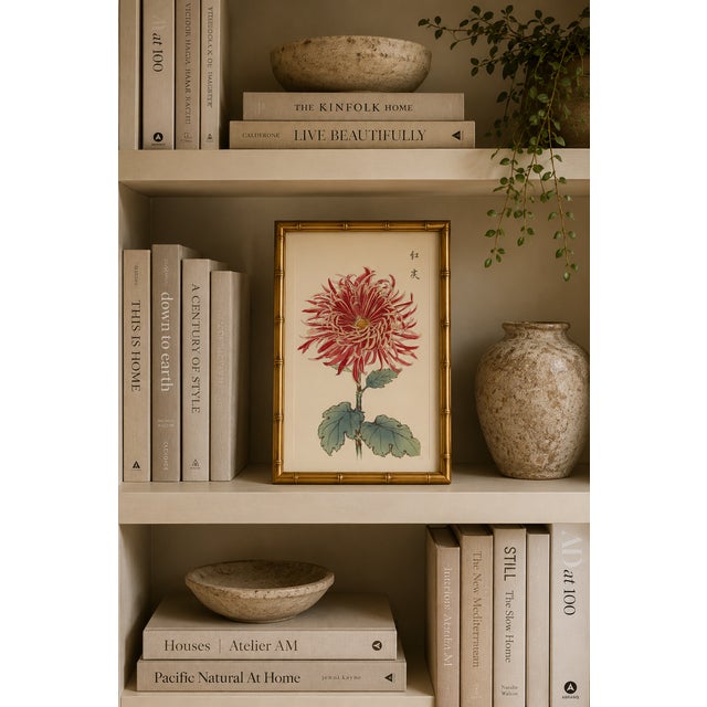 Paper Red Chrysanthemum by Hasegawa, Vintage Japanese Botanical Art Print, 12" X 18" For Sale - Image 7 of 9
