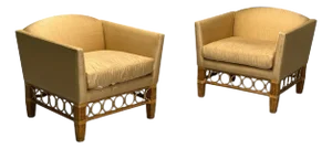 McGuire, Bamboo, Rattan, Fabric, Large Lounge Chairs, Usa, 1960sn- Set of 2