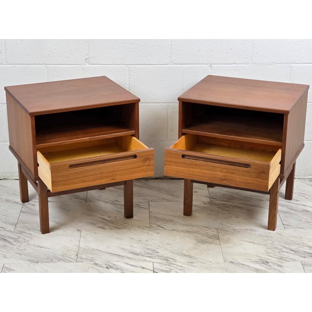 Gorgeous Pair Of Fully Refinished Danish Teak Nights By Nils Jonsson For Torring Møbelfabrik. Each Featuring A Single...
