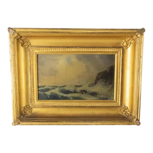19th Century Seascape Painting in Gold Frame
