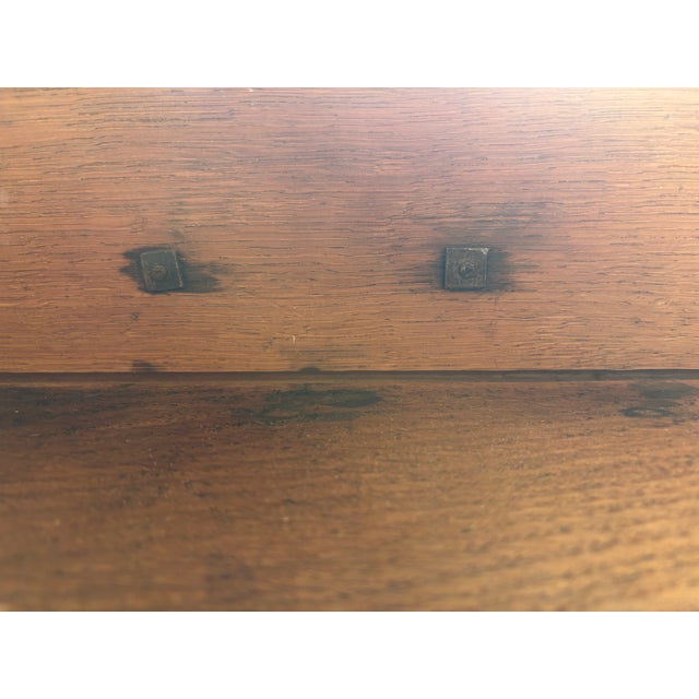 Wood French Antique Oak Washstand / Vanity With a Marble Top, Oval Beveled Mirror, and Floral Carvings For Sale - Image 7 of 12
