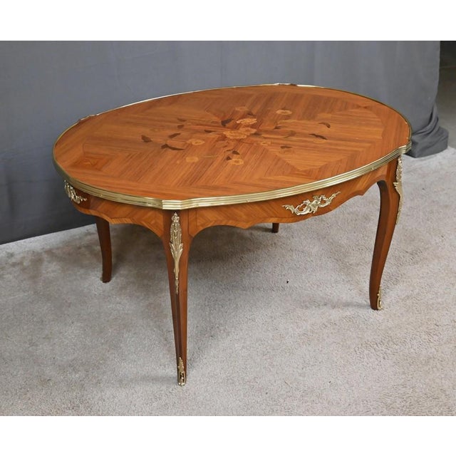 Wood Louis XV Style Marquetry Coffee Table For Sale - Image 7 of 16
