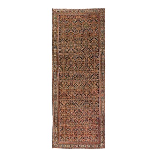 Antique Rust Ivory Navy Blue Geometric Malayer Persian Rug, circa 1880-1900s For Sale