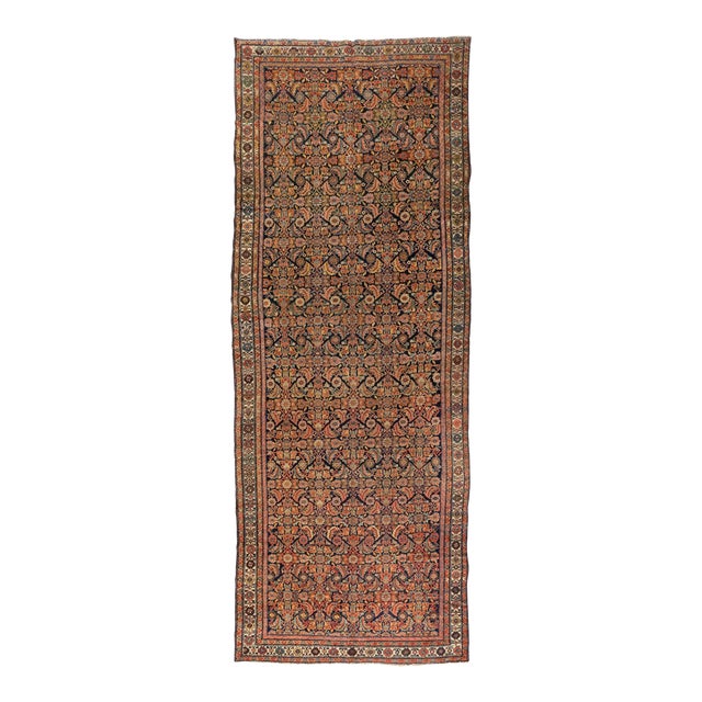 Antique Rust Ivory Navy Blue Geometric Malayer Persian Rug, circa 1880-1900s For Sale