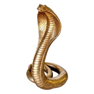 20th Century Snake Resin Gilt Sculpture Standing Cobra, France For Sale