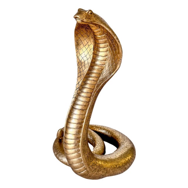 20th Century Snake Resin Gilt Sculpture Standing Cobra, France For Sale