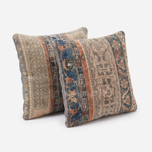 Mid-Century Modern Blue Striped Rug Pillow Cover 24'' X 24'' - Set of Two For Sale - Image 3 of 4