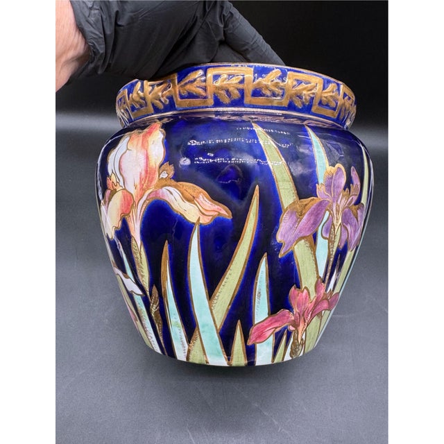 Ceramic Early 20th Century French Art Nouveau Enameled Faience Planter Vase, Creil Et Montereau For Sale - Image 7 of 11
