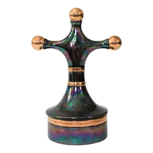 Vintage Oil Slick Glazed Ceramic Cross Trinket Box