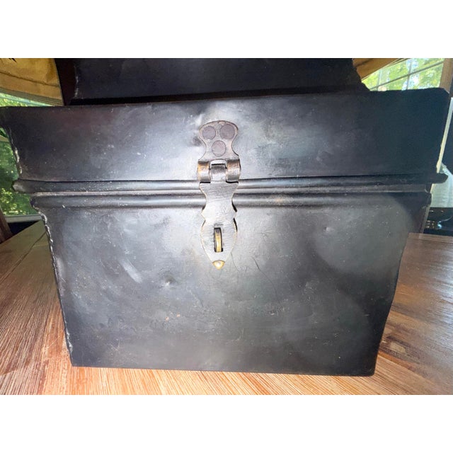 Luxury 19th C. Dispatch / Deed Box With Hinged Lid and Latch; Oil-Heated Steel and Iron For Sale - Image 11 of 12