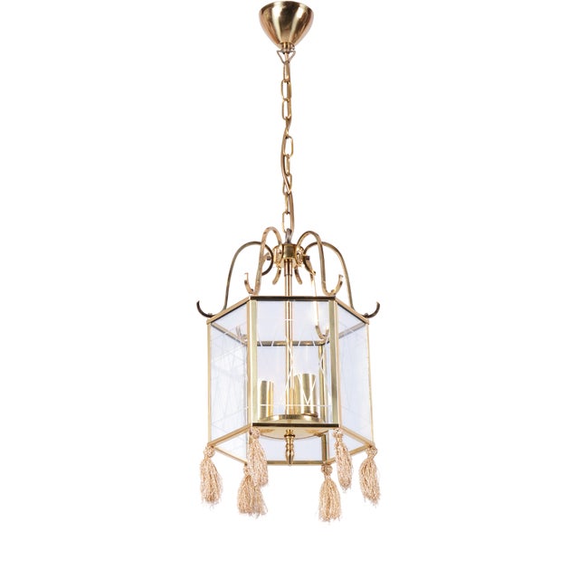 Art Deco Chandelier in Brass and Glass, Sweden, 1940s For Sale