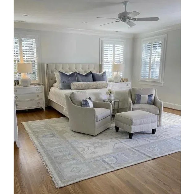 Blues, Taupe & Gray handknotted modern oushak rug As all of our rugs are made by hand, each may have slight...