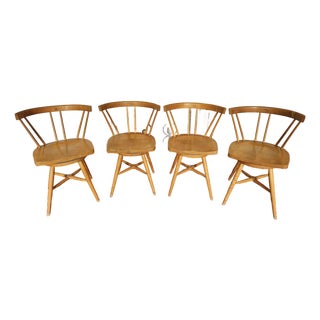 1950s A Rare Set of MCM George Nakashima Attributed Swivel Dining Chairs For Sale