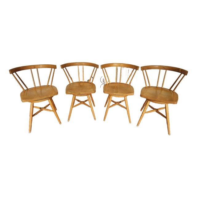 1950s A Rare Set of MCM George Nakashima Attributed Swivel Dining Chairs For Sale