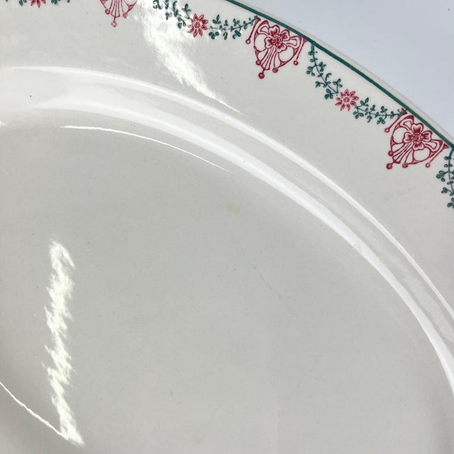 Ceramic Early 20th Century Oval Platter with Pink and Green Garland Pattern from Longwy For Sale - Image 7 of 12