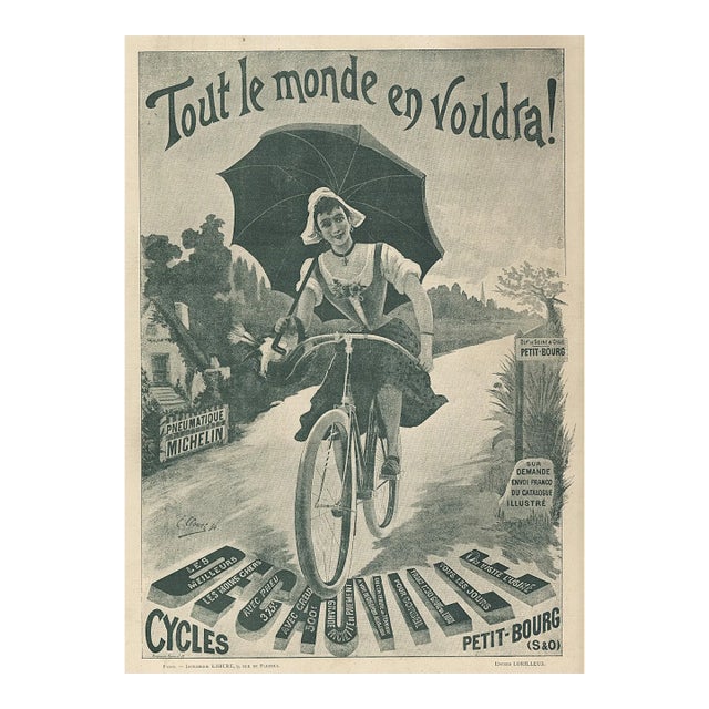 1894 French Antique Bicycle Lithograph For Sale